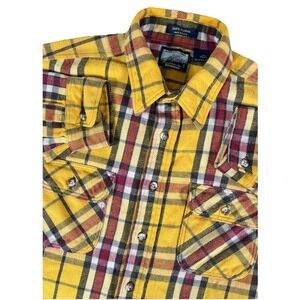 VTG Fieldmaster Yellow Plaid Heavy Cotton Flannel Shirt Made In USA Men's XLT